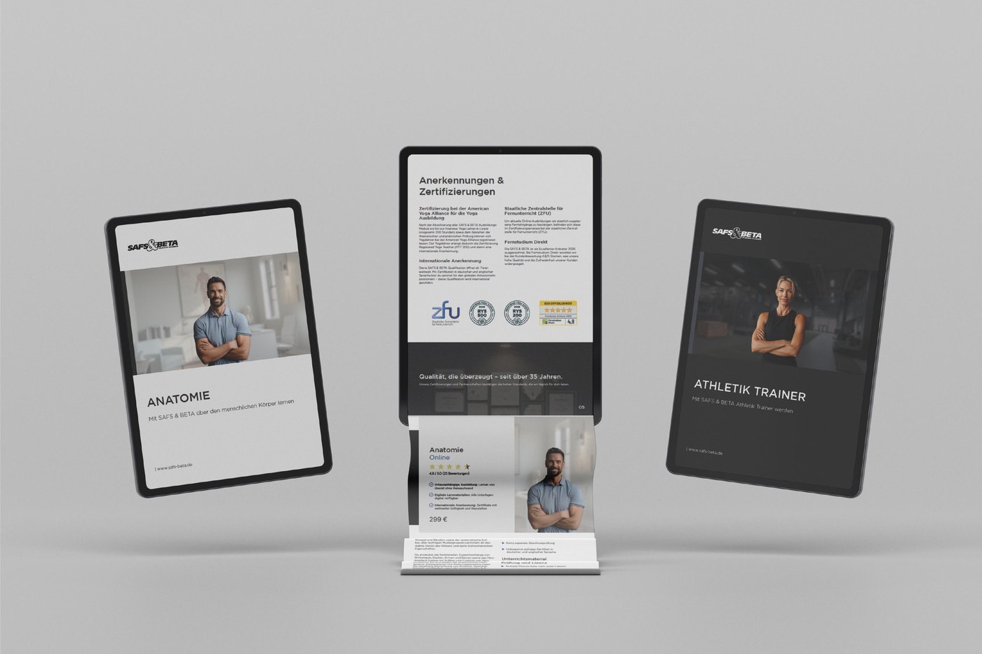 SAFS & BETA Broschüren auf Tablets